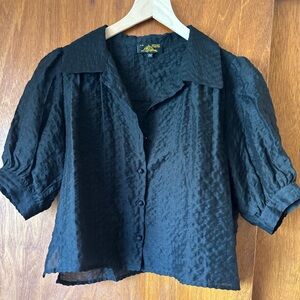 Black Textured Button-Front Women's Top